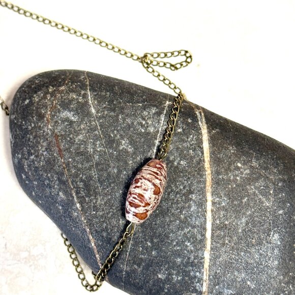 2/$20, Convoluted Jasper Short Necklace, Genuine Gemstone Pendant & Bronze Chain - Picture 6 of 10